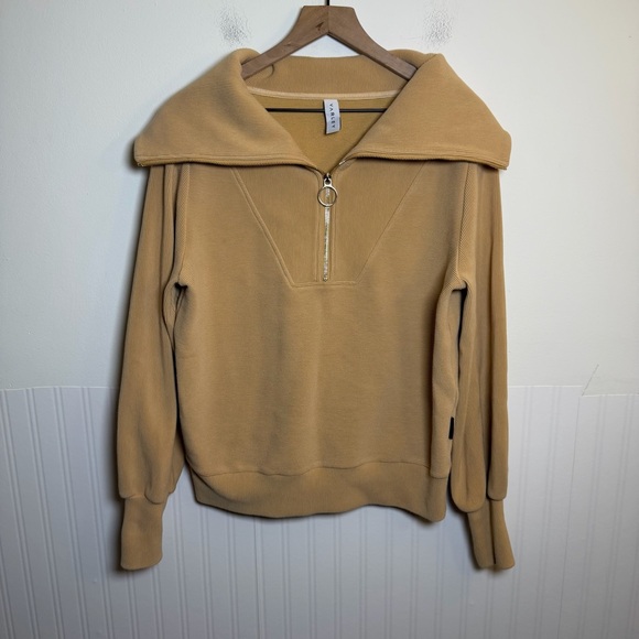 Varley Vine Half Zip Sweater Women’s Size Small Tan Ribbed Preppy Lounge Casual - Picture 2 of 6